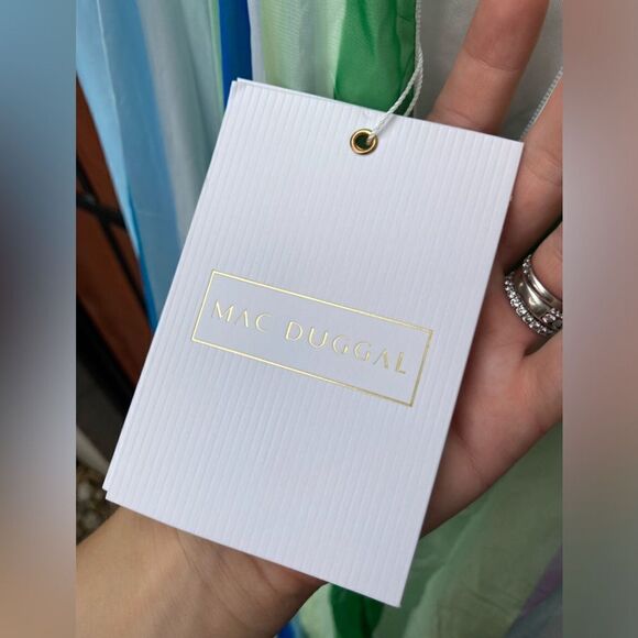 Mac Duggal 68151 Striped V-Neck Multi Sleeveless Gown NWT Blue Multi size 8 - Picture 10 of 10